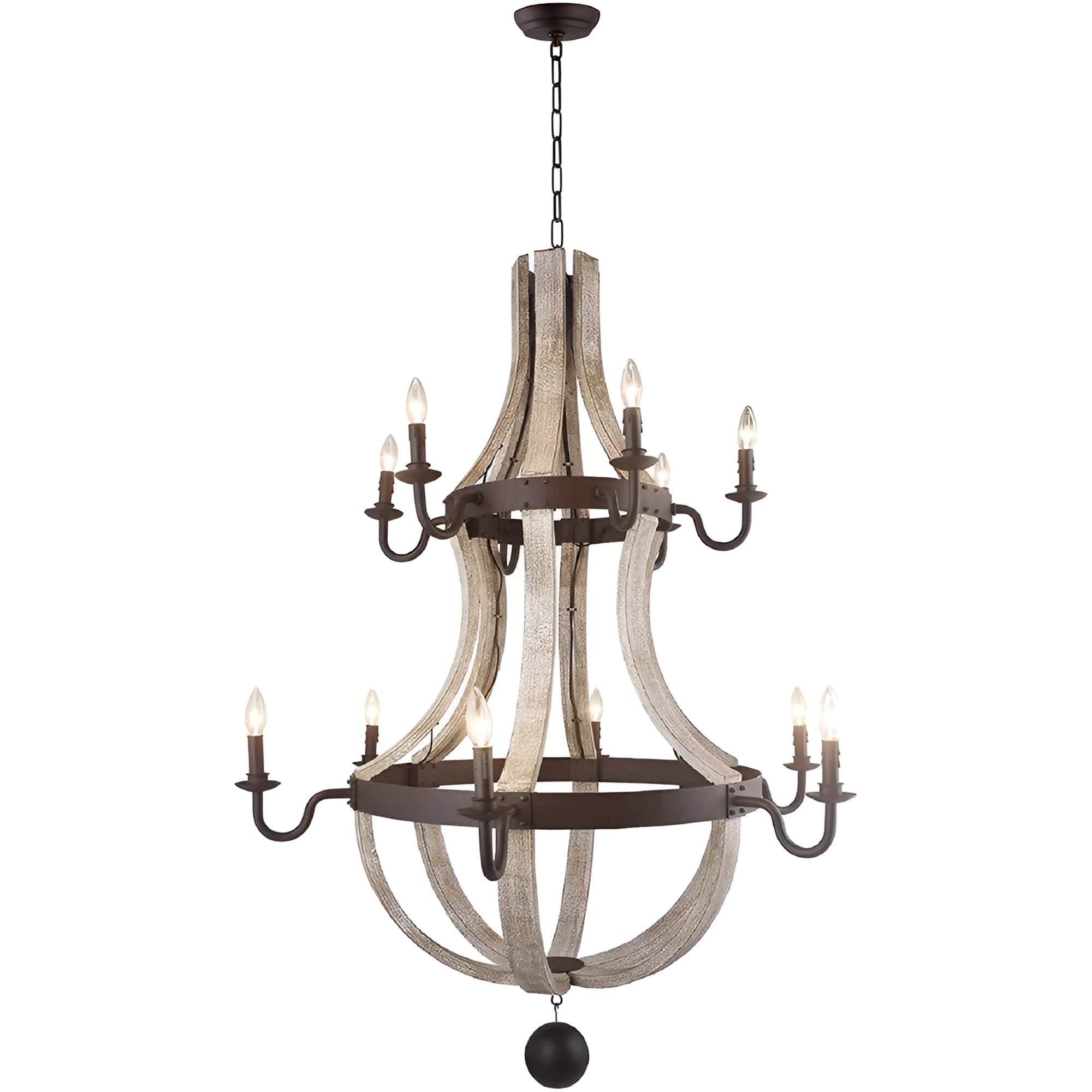 12 Light French Country Style Two Tier Wine Barrel Chandelier