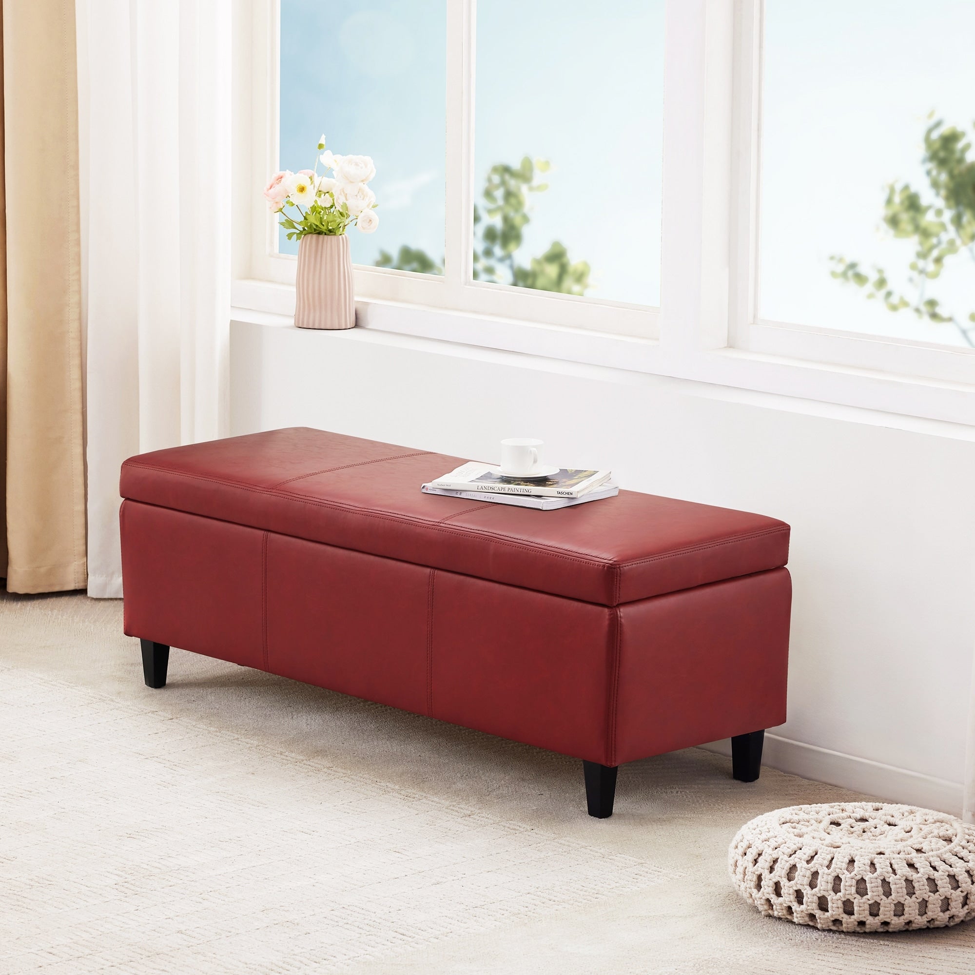 50.3 x 17.50 x 18 Upholstered Rectangular Storage Ottoman-Faux Leather