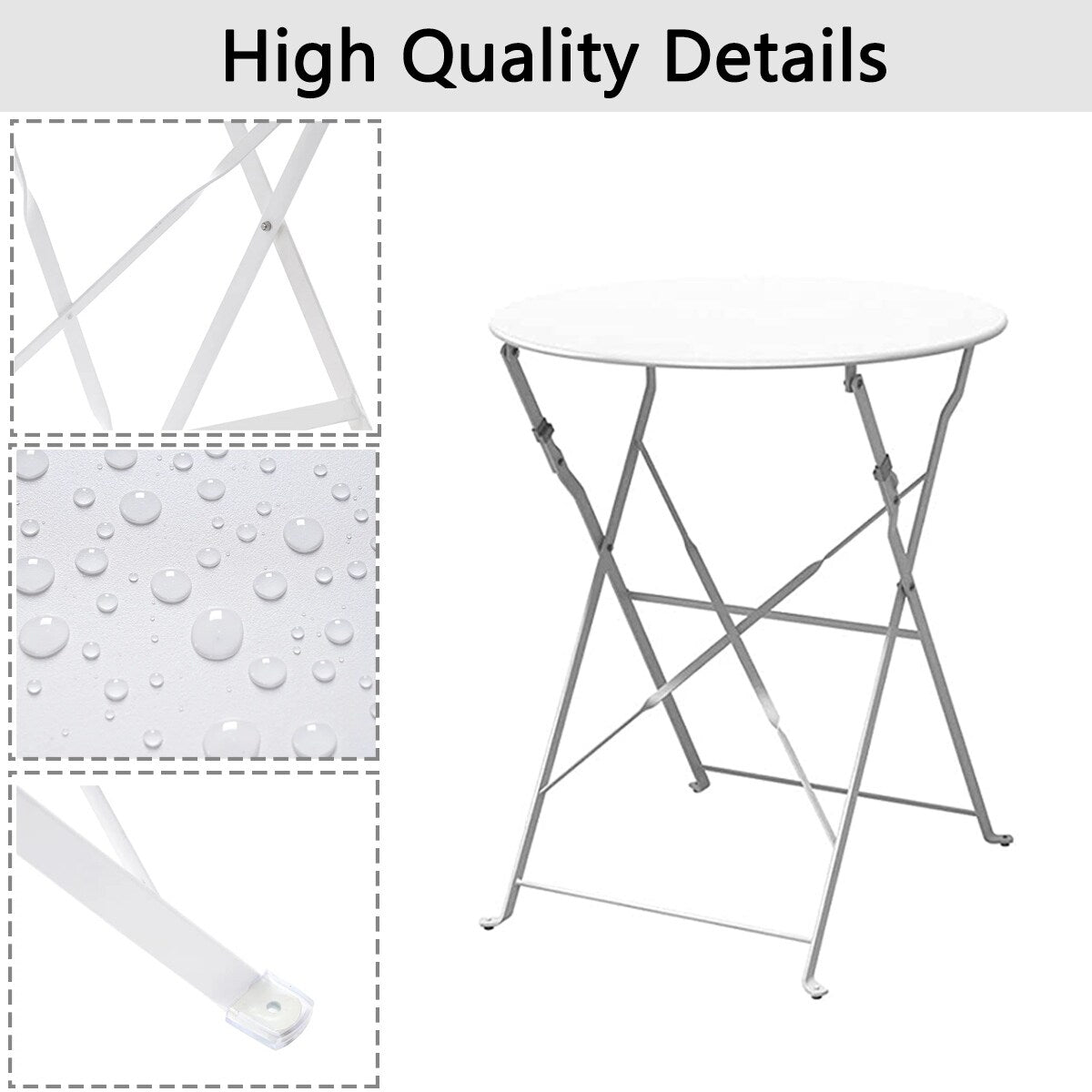 3pc Metal Folding Bistro Set, Weather-Resistant Outdoor/Indoor Conversation Set for Patio, Yard, Garden