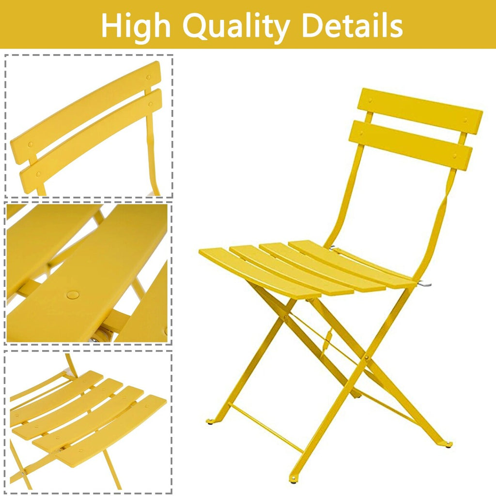 3pc Metal Folding Bistro Set, Weather-Resistant Outdoor/Indoor Conversation Set for Patio, Yard, Garden