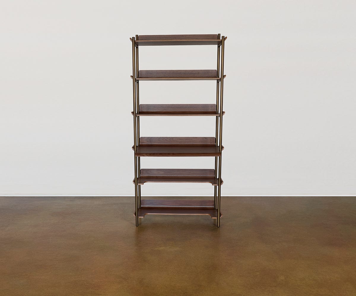 Freya 6 Shelves with Desk - Walnut