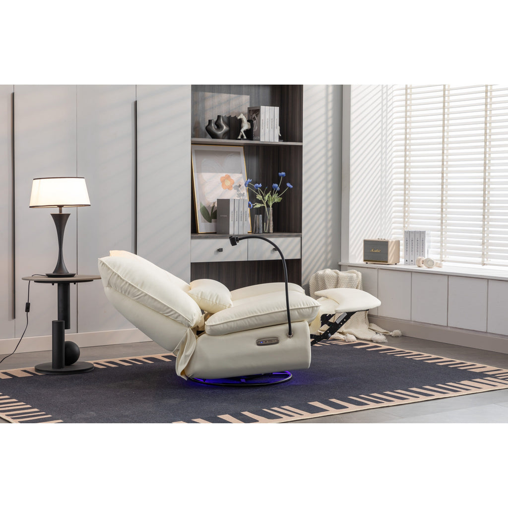 Swivel Glider Power Recliner with Bluetooth Speakers, Phone Holder, USB and Type-C Charging Ports, Hidden Arm Storage