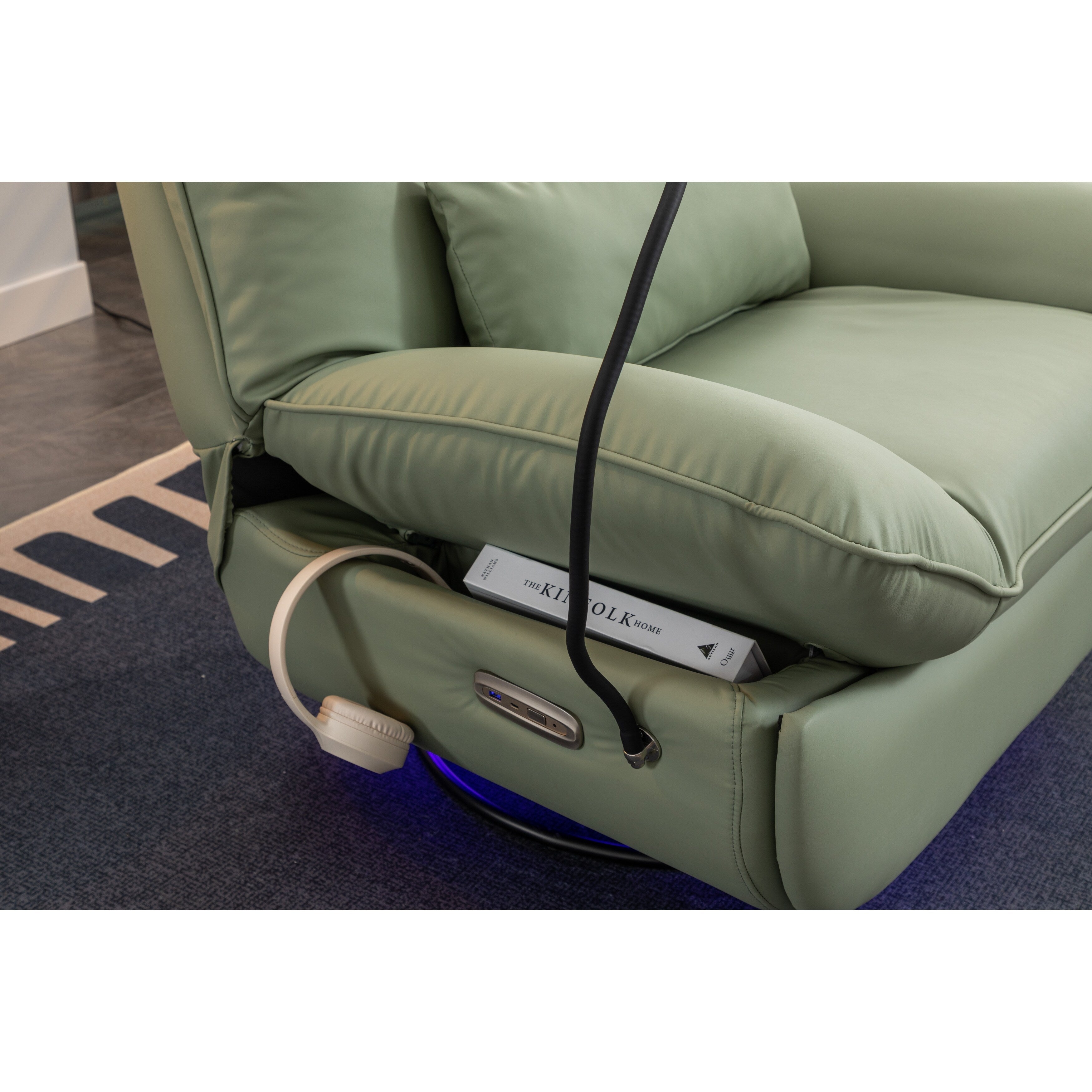 Swivel Glider Power Recliner with Bluetooth Speakers, Phone Holder, USB and Type-C Charging Ports, Hidden Arm Storage