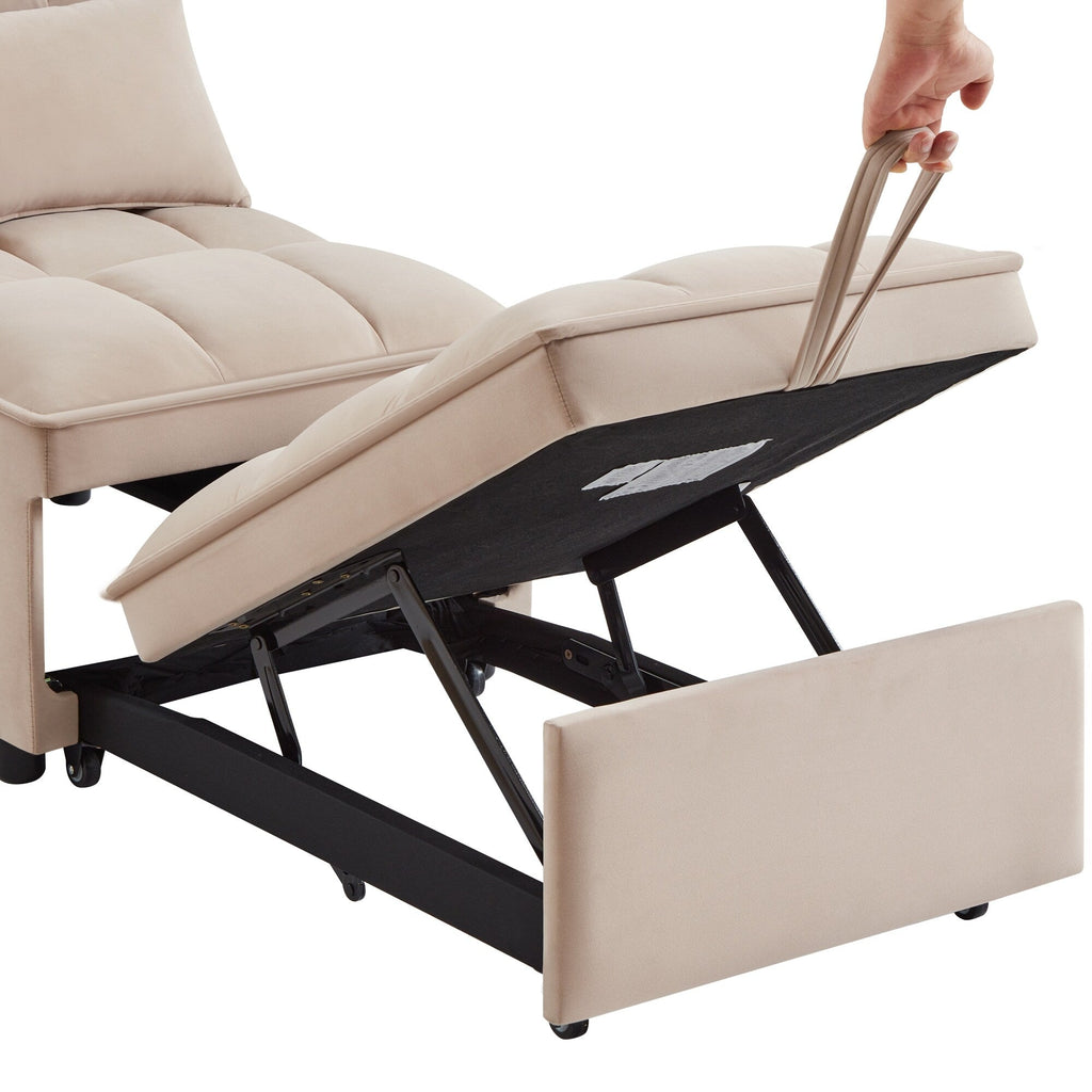 Taupe 68.5 Velvet Single Folding Sofa Bed with Adjustable Backrest and Pillows for Living Room