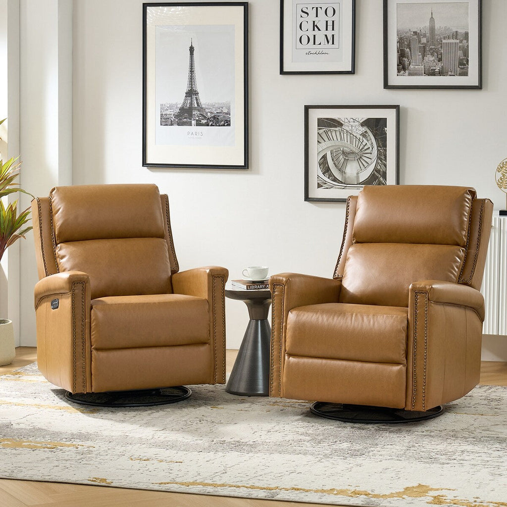 Tobias Traditional Swivel And Rocker Power Recliner Set of 2 by HULALA HOME