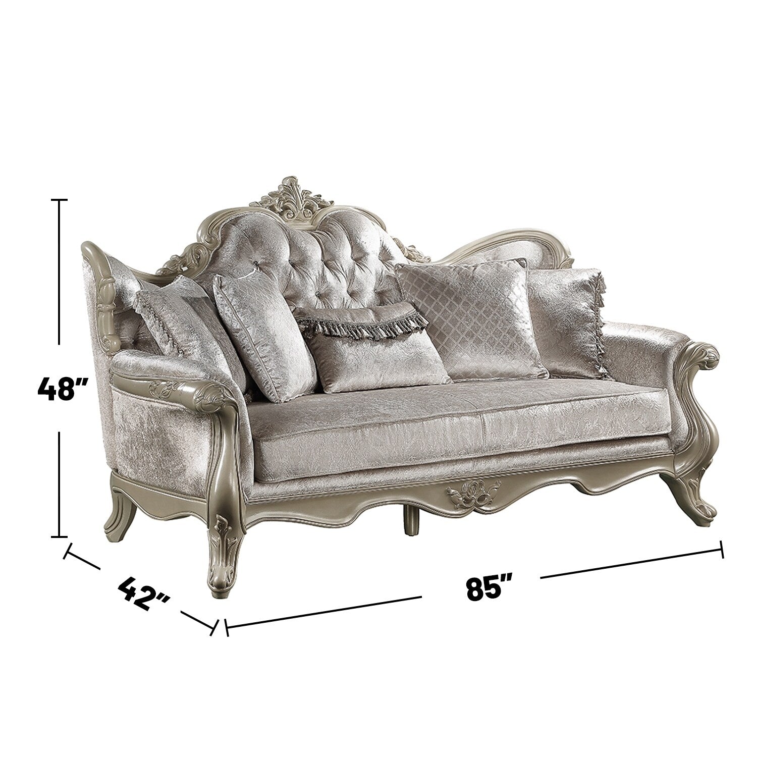 Upholstered Sofa with Button Tufted Back in Beige and Champagne