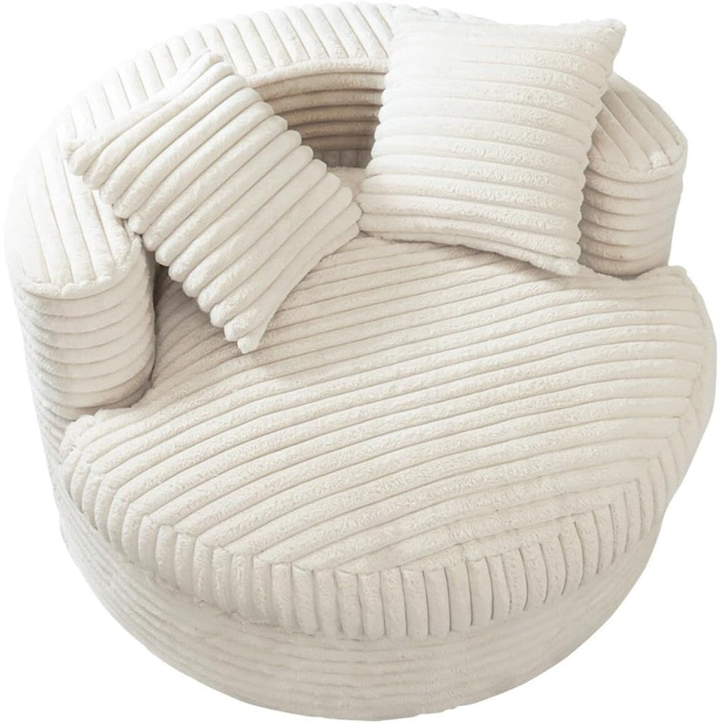 WOWMAX 47 Round Chaise Lounge Chair Indoor, Upholstered Corduroy Floor Sofa Oversized Sleeper Chair with 2 Throw Pillows