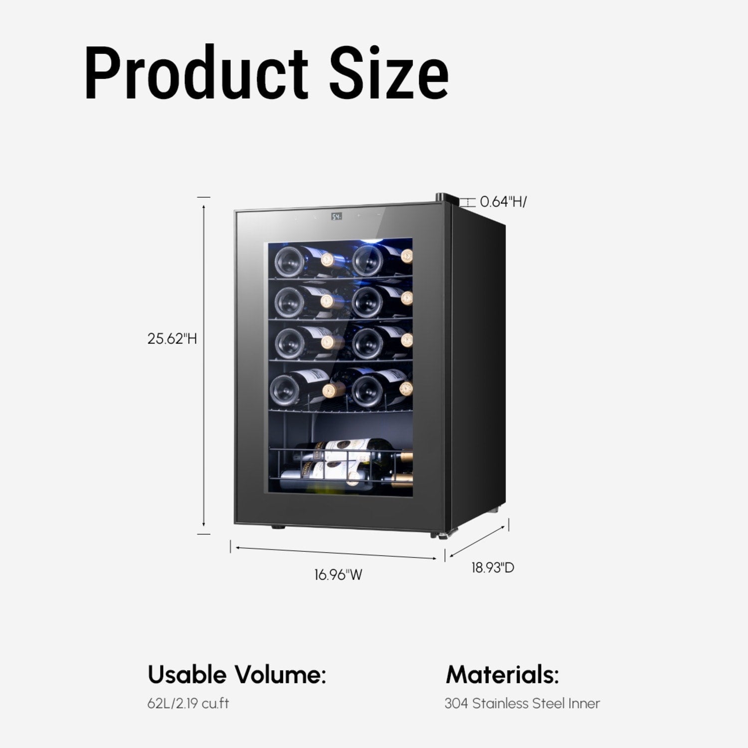 17 Inch Wine/Beverage Refrigerator, 20 Bottles, Freestanding, Digital Temperature Control