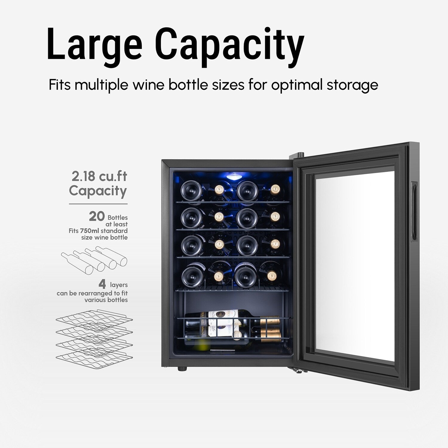 17 Inch Wine/Beverage Refrigerator, 20 Bottles, Freestanding, Digital Temperature Control