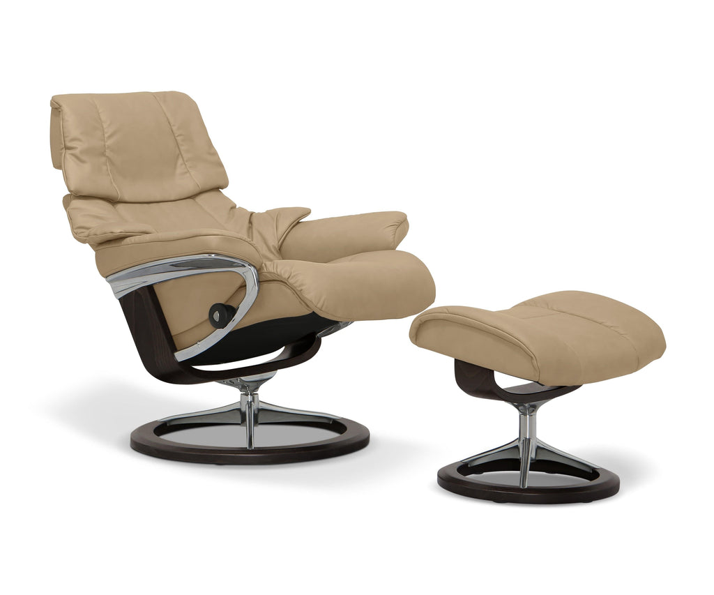 Stressless® Reno Recliner & Ottoman with Signature Base - Sand