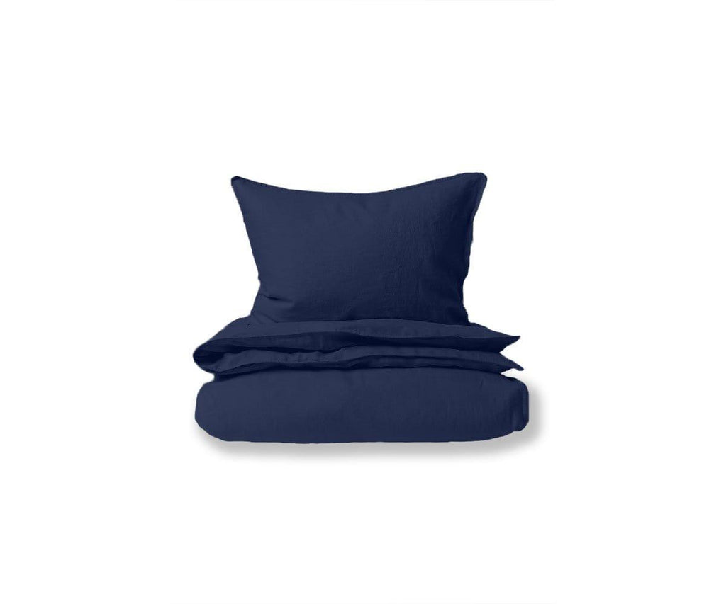 Laila Linen Duvet Cover + Shams Set - Navy