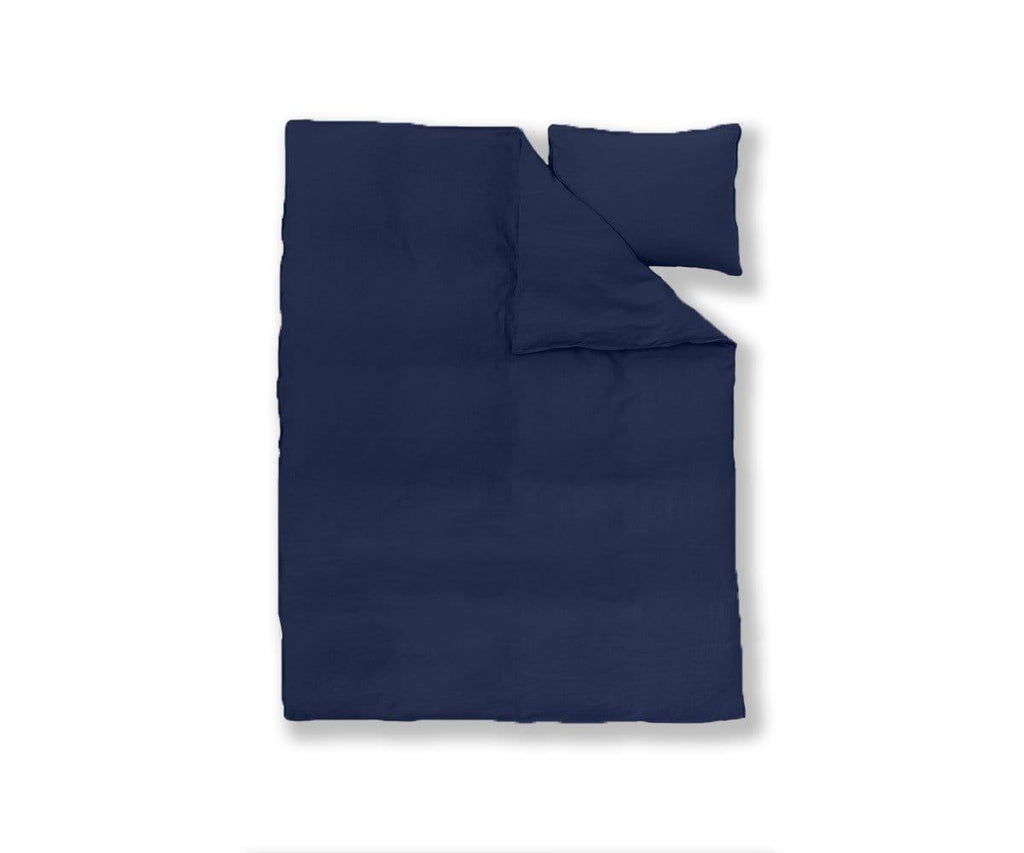 Laila Linen Duvet Cover + Shams Set - Navy